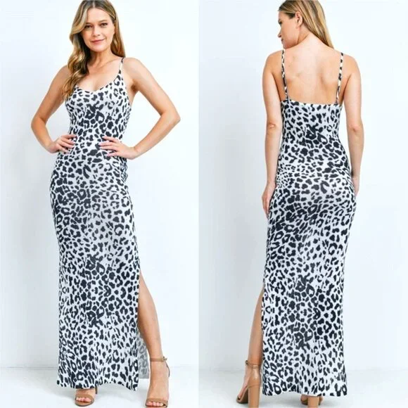 Animal Print Knit Material Maxi dress black and white - Picture 5 of 5